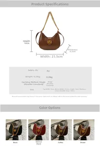 Spécifications de taille et options de couleur pour le sac demi-lune en cuir PU avec chaîne