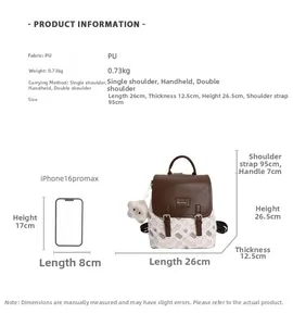 Détails des dimensions et du matériau en PU du sac à dos pour femme à motif de chat