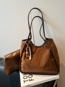 Large vintage leopard suede tote bag in caramel brown with matching small pouch and beads