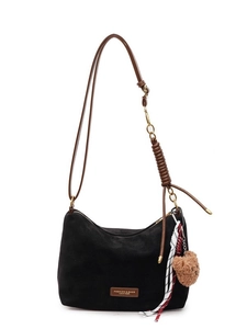 Sac fourre-tout noir et marron minimaliste avec pendentif d'ours en peluche et sangle