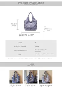 Detailed size specifications and color options for the floral canvas tote shoulder bag