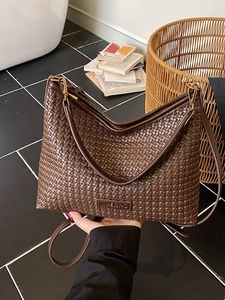 Women's Woven PU Leather Hobo Bag Vintage Korean Style Crossbody Shoulder Bag Large Commuter Fashion Underarm Handbag