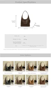 Tableau des tailles du grand sac cabas en cuir PU avec dimensions et couleurs