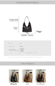Detailed size specifications of the retro PU leather tote bag with tassel decorations