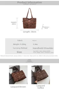 Detailed size specifications for large leopard print tote bag with 38cm length measurement