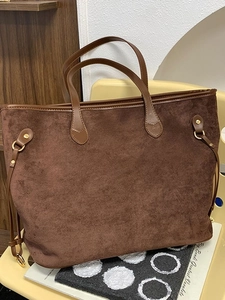 Women Large Capacity PU Leather Tote Bag Retro Leopard Print Frosted Suede Texture Shoulder Bag Commuting Shopping Handbag