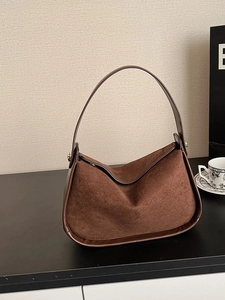 Sac Hobo en PU Suède Vintage pour Femmes Rétro Demi-Lune Sac Bandoulière Minimaliste Patchwork Coutures Quotidien Sac sous le bras