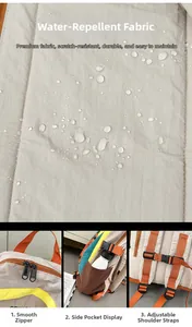 Detail van waterafstotende stof en soepele rits op een grote outdoor rugzak