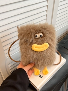 Women Cute Monster Plush Crossbody Bag Faux Fur Small Cartoon Shoulder Phone Bag Fuzzy Autumn Winter Fashion Phone Purse