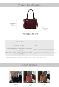 Detailed size chart and specifications for the minimalist bucket bag in three classic colors