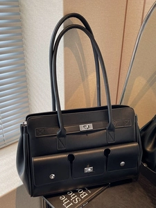 Retro Large PU Leather Tote Bag Multi Pocket Solid Color Casual Shoulder Underarm Bag For Women Office Daily Work