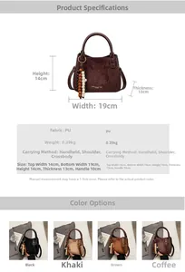 Detaillierte Größentabelle und matte PU-Lederfarben der Retro-Handtasche im Überblick