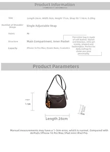 Dettagli tecnici borsa vintage in pelle PU con cerniera a perline e tracolla regolabile