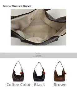 Detail view of large Hobo bag interior pocket and three-color variant display