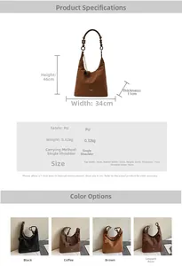 Detailed size chart and color options for large capacity PU leather tote bag with beads