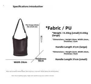 Detailed size chart for vintage lychee pattern PU leather tote bag in small and large sizes