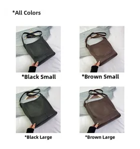 Detailed view of lychee pattern leather bags in black and coffee, small and large sizes