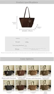 Detailed view of large capacity matte PU tote bag in multiple colors with size specifications