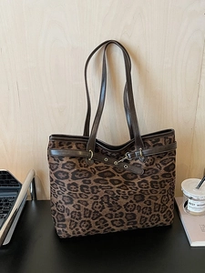Sac Fourre-tout pour Femme Imprimé Léopard Grande Capacité Décontracté Bureau Tissu Cuir Synthétique Sac à Main Épaule