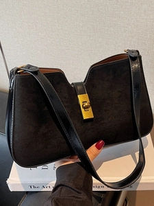 Sac Seau Femme en Cuir PU Givré Grande Capacité Bandoulière Sous l'Aisselle avec Fermoir Doré Sac à Main Rétro Texture Suède