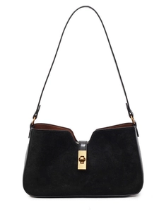 Sac à bandoulière en cuir noir mat élégant avec boucle dorée et fine lanière
