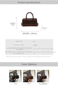 Detailed size chart and specifications for the leopard pattern patchwork PU handbag