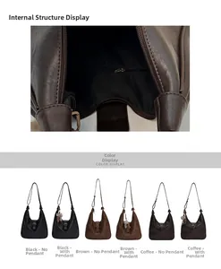 Vue détaillée du sac hobo vintage montrant la poche intérieure et les coloris variés