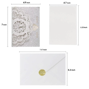 Laser cut glitter silver wedding invitation set with envelope and wax seal detail