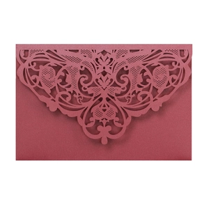 Deep red laser-cut lace invitation envelope made of premium pearlescent paper material