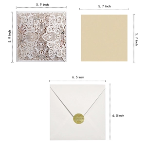 Laser cut lace wedding invitation set with white hollow sleeve and gold inner card