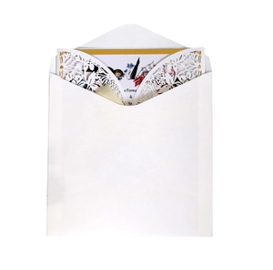 Elegant white laser-cut rose hollow wedding invitation set with floral inner card