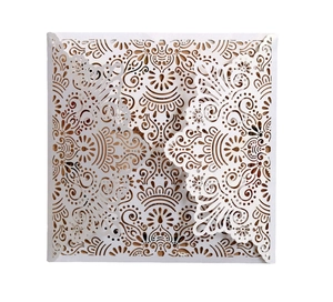 Laser Cut Wedding Invitation Card Hollow Mandala Flower Lace Pearlescent Paper Greeting Cards For Marriage Banquet Party