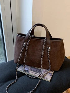 Women's Fashion Suede Texture PU Leather Bucket Bag Minimalist Large Capacity Tote Bag With Chain Strap Shoulder Handbag
