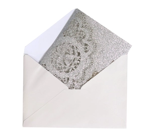 Silver glitter laser-cut invitation card set with white envelope for wedding or greetings
