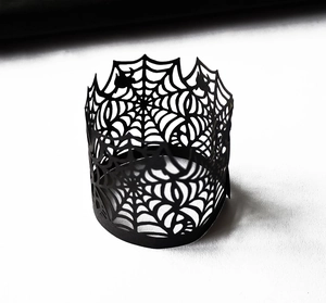 Halloween black spider web laser cut paper lamp shade for LED tea light candles