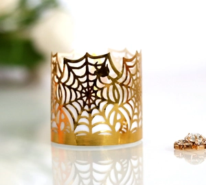 Golden Halloween spider web laser-cut candle holder lamp shade for festive atmosphere