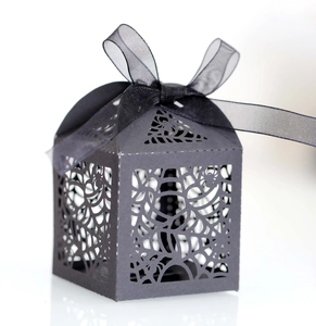 Halloween black spider web laser cut gift box with ribbon for party candy packaging