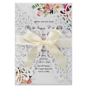 Laser Cut Wedding Invitations Artificial Pearl Paper Floral Cards Ribbon Envelopes For Banquet Birthday Elegant Event Stationery