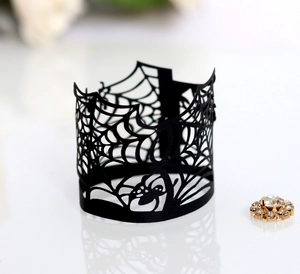 Halloween black spider web laser cut paper lantern shade and LED tea light holder decoration
