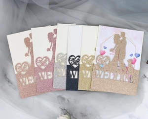 Laser cut glitter wedding invitations with Mr & Mrs silhouette in multiple colors