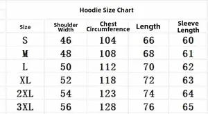 Size chart for men hoodie tracksuit set showing measurements from S to 3XL for fit