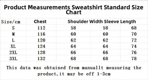 Size guide table for double-layered hooded sweatshirt with measurements in cm for S to 3XL