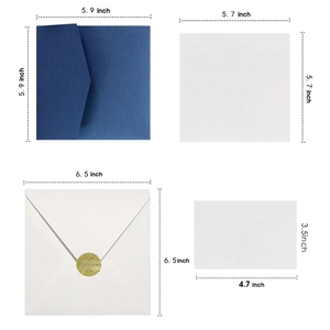 Detailed set of blue square invitation covers with inner cards and gold wax seal stickers