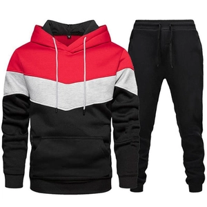 Men's sports tracksuit with a color-block hooded sweatshirt and matching black joggers