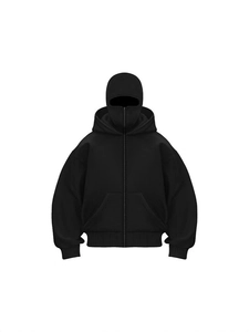 Sweat à Capuche Balaclava Streetwear Homme Masque Complet Zippé Sweat-shirt à Capuche Double Couche Oversize Polyester Veste Couple