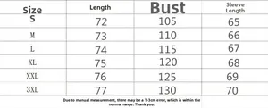 Size chart showing length, bust, and sleeve measurements for men's hooded sweatshirt