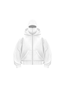 Sweat à capuche zippé blanc double couche avec capuche balaclava et coupe street ample