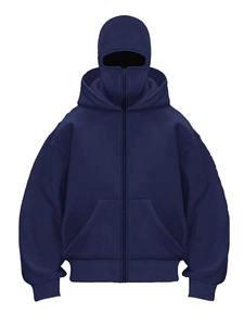 Sweat à capuche bleu foncé à double couche avec masque balaclava et fermeture éclair complète