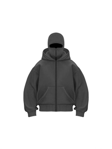 Sweat à capuche zippé noir surdimensionné avec masque cagoule intégré pour hommes
