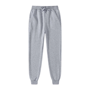 Men's athletic grey joggers with drawstring waist and elastic cuffs for outdoor fitness